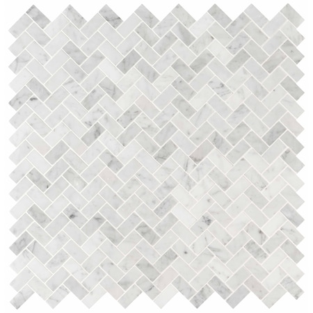 Carrara White Herringbone Honed 12 In. X 12 In.  Marble Mesh-Mounted Mosaic Tile, 10PK